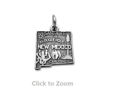 New Mexico State Polished Sterling Silver Charm Pendant 74369-NM