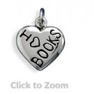 "I Love Books" Sterling Silver Pendant Charm Jewelry 73608