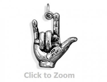 "I Love You" Hand Sign Language Sterling Silver Pendant Charm Jewelry 7150