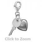 Puffy Heart and Key Lobster Claw Sterling Silver Pendant Charm Jewelry 73746
