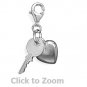 Puffy Heart and Key Lobster Claw Sterling Silver Pendant Charm Jewelry 73746