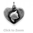 Oxidized Kitty Cat Silhouette Heart Sterling Silver Charm Pendant Jewelry 74106
