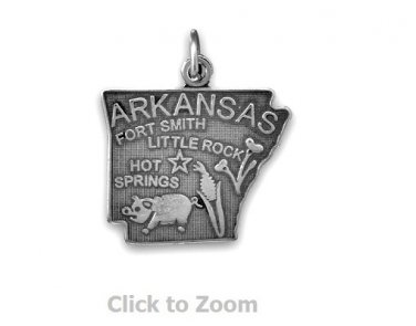 Arkansas State Polished Sterling Silver Charm Pendant 74369-AR