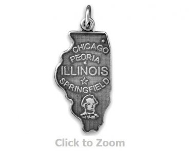 Illinois State Polished Sterling Silver Charm Pendant 74369-IL
