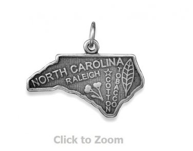North Carolina State Polished Sterling Silver Charm Pendant Jewelry 74369-NC