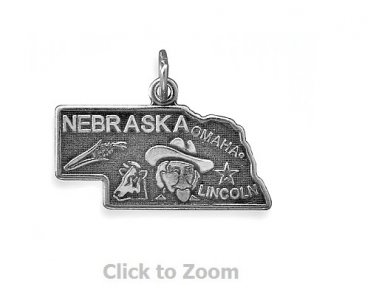 Nebraska State Polished Sterling Silver Charm Pendant Jewelry 74369-NE