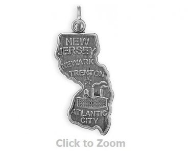 New Jersey State Polished Sterling Silver Charm Pendant Jewelry 74369-NJ