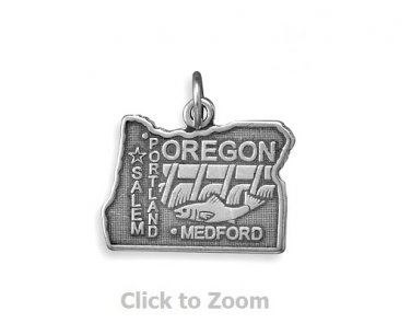 Oregon State Polished Sterling Silver Charm Pendant Jewelry 74369-OR
