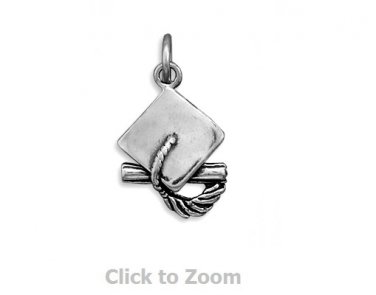 Graduation Cap and Tassel Sterling Silver Charm Pendant Jewelry 5497