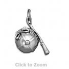 Oxidized Sterling Silver Riding Hat with Crop Jewelry Charm 74413