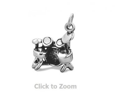 Oxidized Sterling Silver Drum Set Pendant Jewelry Charm 74459