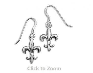Sterling Silver Fleur de Lis Earrings on French Wire Jewelry 1100