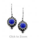 Sterling Silver Round Lapis Bead/Rope Edge Earrings on French Wire 62349