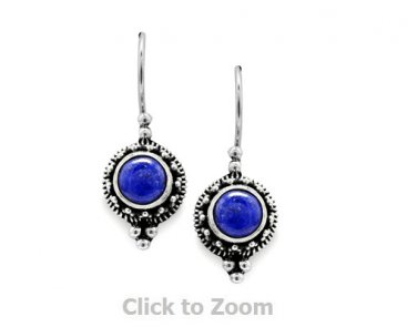 Sterling Silver Round Lapis Bead/Rope Edge Earrings on French Wire 62349