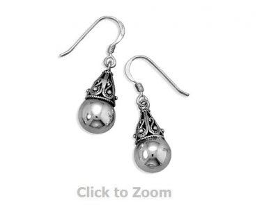 Sterling Silver 8mm Bead with Bali Cap Earrings on French Wire Jewelry 62569