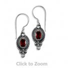 Sterling Silver Oval Faceted Garnet Oxidized Edge Earrings on French Wire 62389