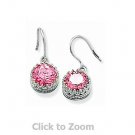 Sterling Silver Round Pink CZ French Wire Earrings 62993