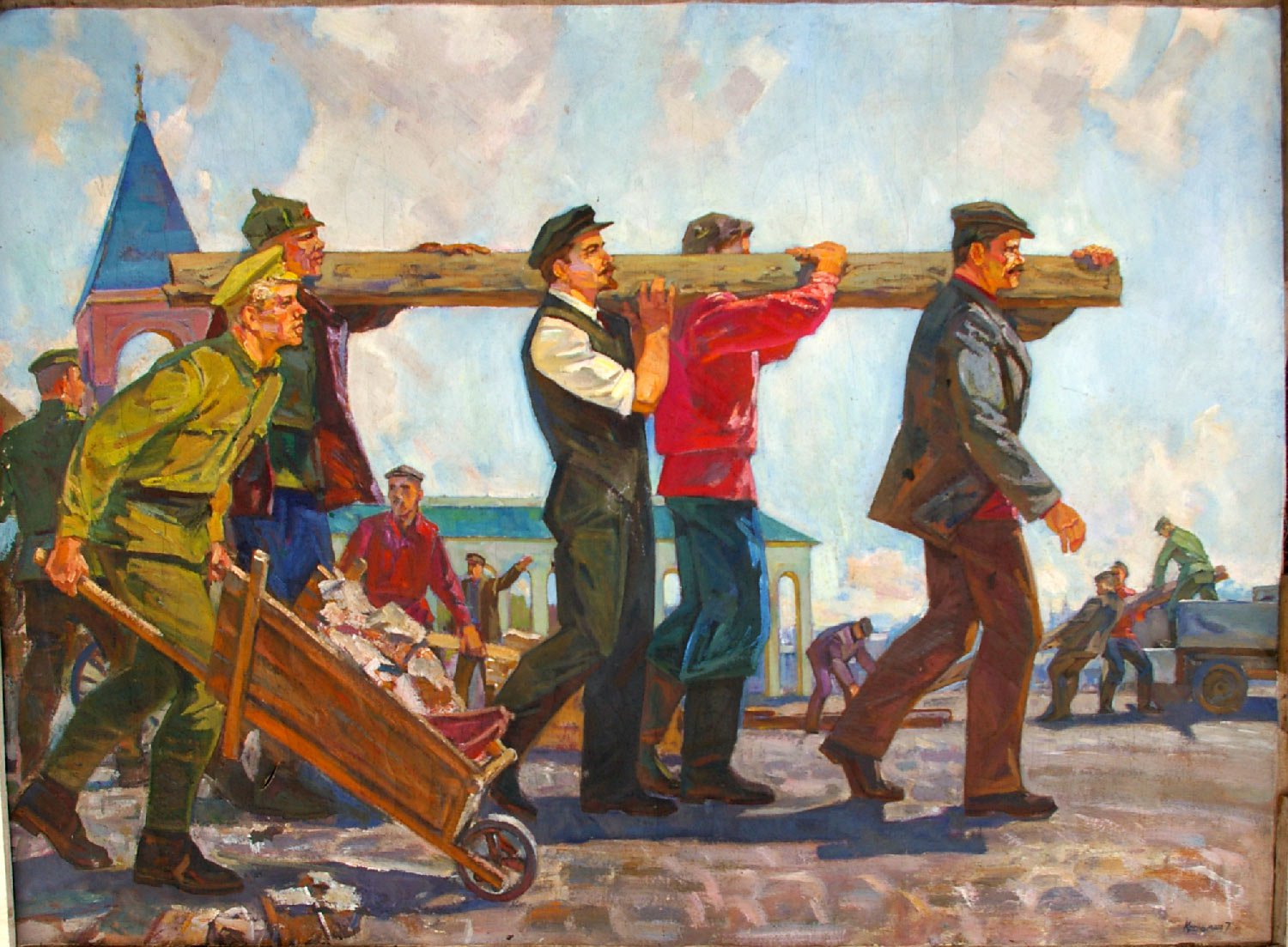 Oil Painting Handmade Vintage Soviet Socialist Realist Propaganda USSR