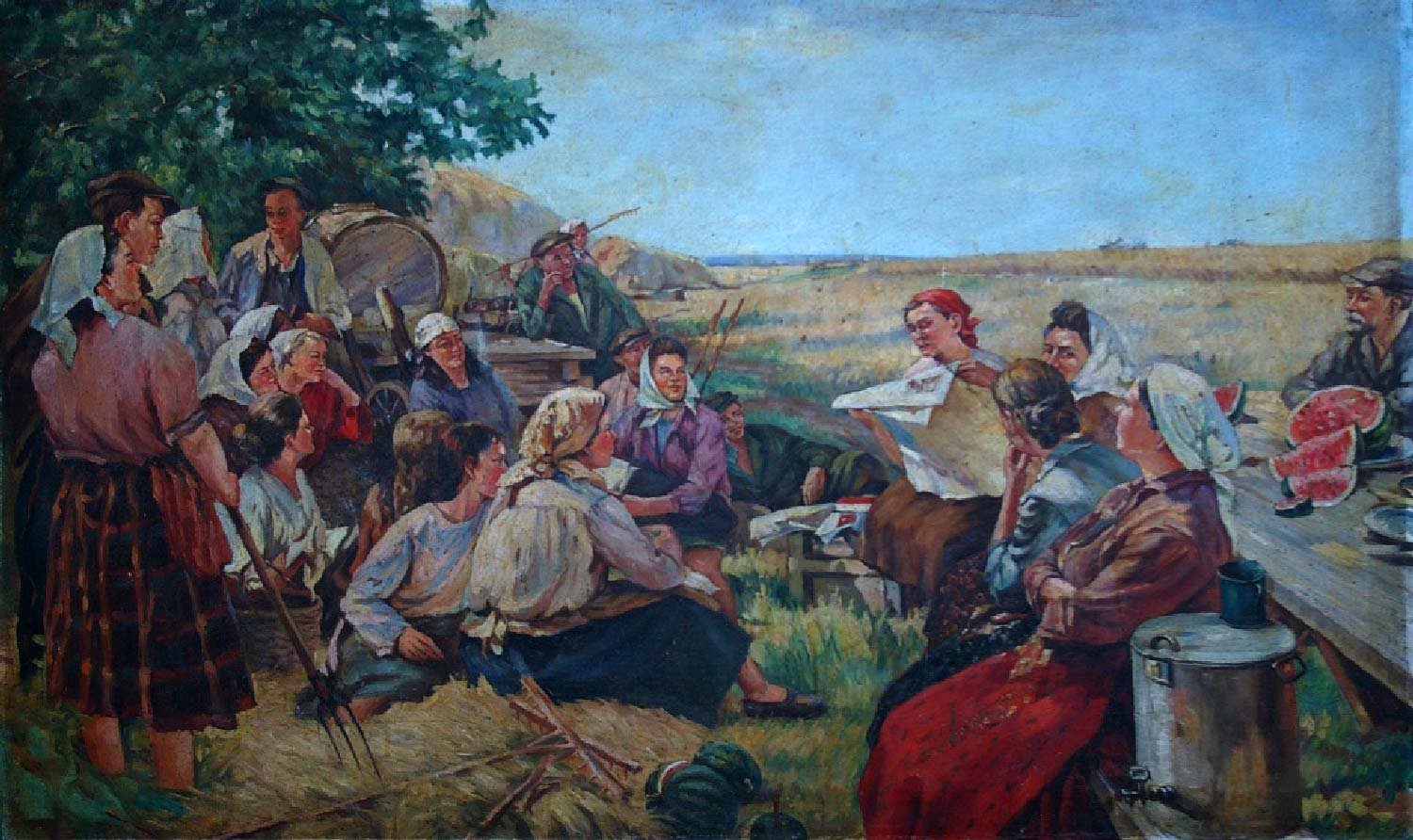 Oil Painting Handmade Vintage Soviet Socialist Realist propaganda USSR