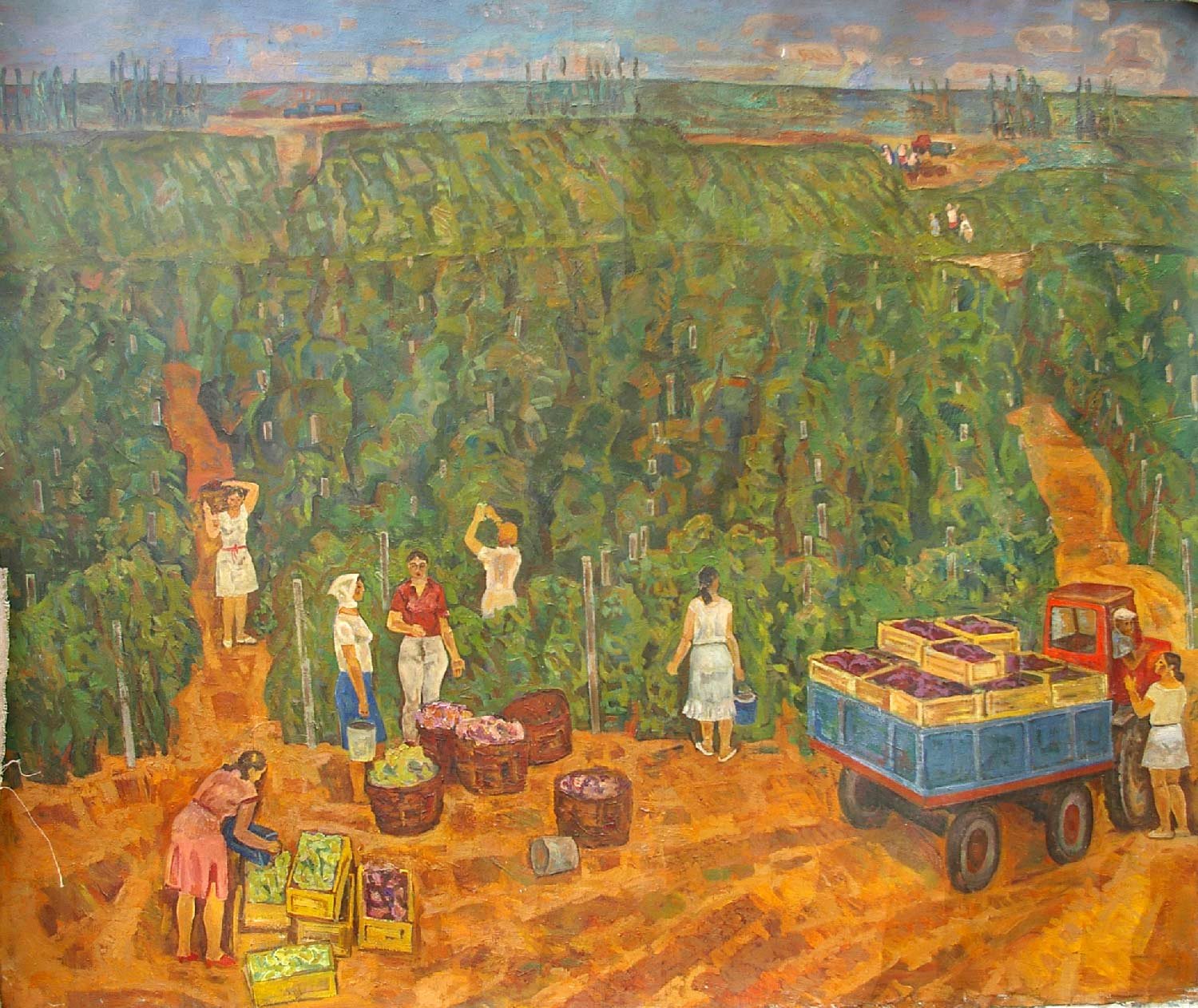 Oil Painting Handmade Vintage Soviet Socialist Realist propaganda USSR
