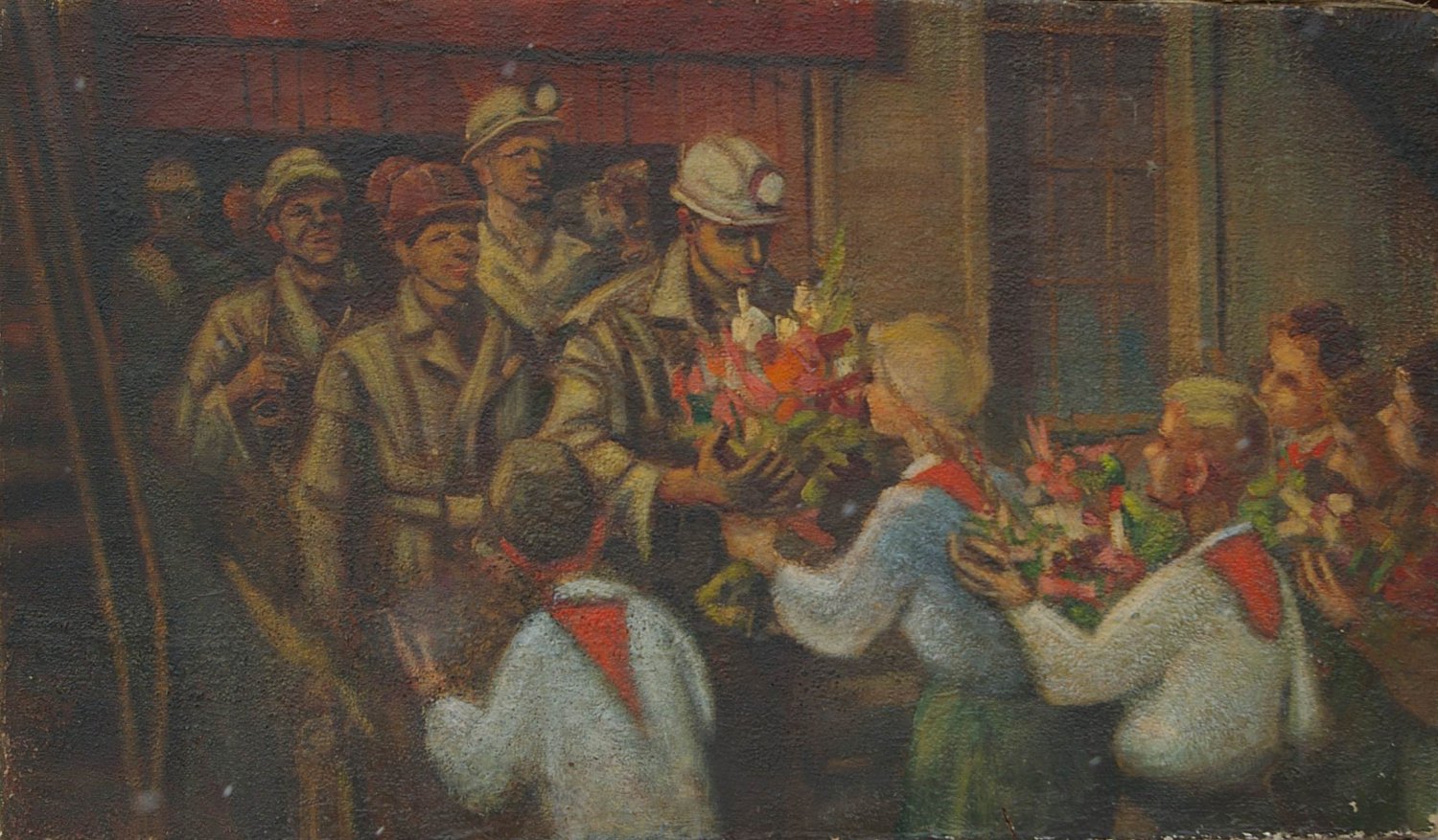 Oil Painting Handmade Vintage Soviet Socialist Realist propaganda USSR