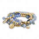 Set of 4 Gold Tone Multicharm Fashion Stretch Bracelets with Blue Agate