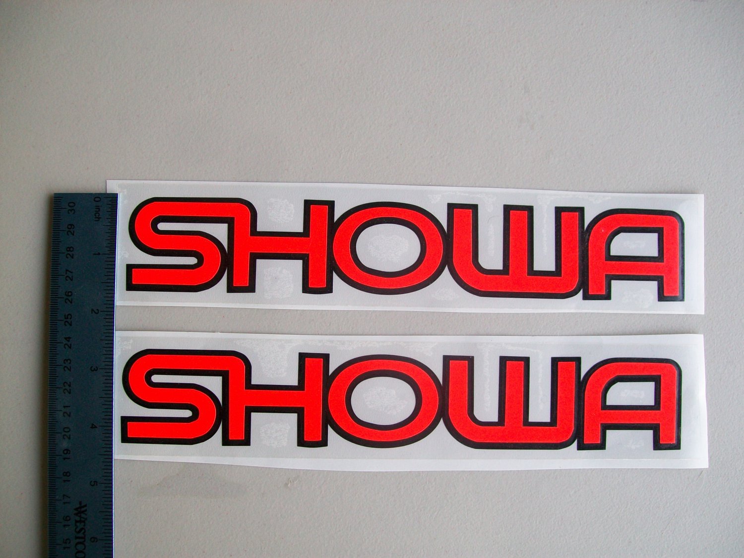 Showa Fork Decals Vintage Red Orange 1 1/2"x10" Set Of 2