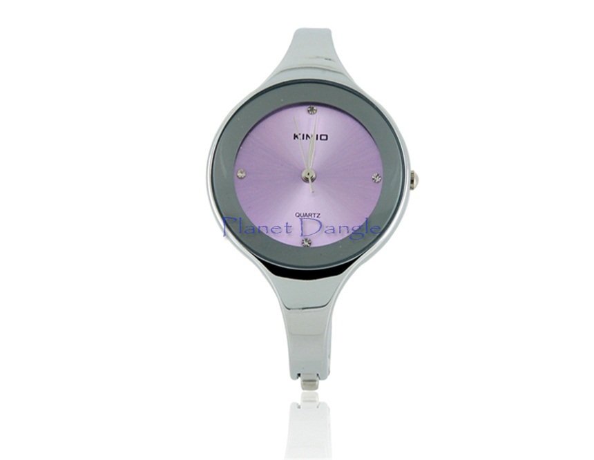 Lady's Electronic Stainless Steel Rounded Bracelet Wrist Watch (Purple)