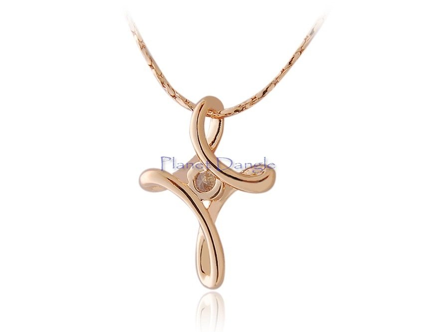 Celtic Spiral Cross with Genuine Austrian Crystal Necklace 18K RGP (Gold)