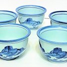 Vintage Chinese Flow Blue Porcelain Teacups Set of 5  Excellent Condition