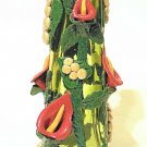 Polymer Clay Red Lilies and Pearl Buds Green Vase Artisan Crafted OOAK Brand New
