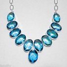 Stunning Blue Topaz 925 Sterling Silver Overlay Necklace  Brand New