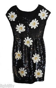 Adrienne Vittadini Black Sequin & Daisy Cocktail Dress Sz 6 NWT List Price $340