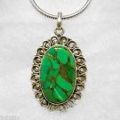 Green Copper Turquoise Pendant 1 1/2"  Genuine 925 Sterling Silver Chain 18"