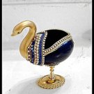 Decorative Real Goose Egg Gold and Navy Blue Swan Trinket Jar Collectible OOAK