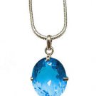 18 CT London Blue Topaz 925 Solid Sterling Silver 1" Pendant & 18" Snake Chain