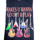 Lee Electric Guitars "Makes U Wanna Go Out Play" Black T-Shirt Large Brand New
