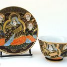 Rare Antique Hand Painted Satsuma Immortals & Kannon Porcelain Teacup & Saucer