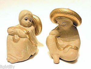 Mexican Folk Art Style Large Ceramic Couple with Bright Gold Accents  Brand New