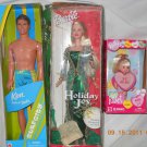 Set of 3 Holiday Joy Gown Barbie Surf city Ken lil heart kelly Dolls Mattel NEW