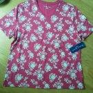 Ladies Karen Scott Sport Shirt Top Red Wh Flower Cotton Size M Scoop Neck NEW