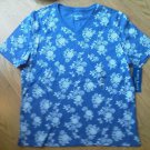 Ladies Karen Scott Sport Shirt Top blue Wh Flower Cotton Size M Scoop Neck NEW