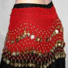 RED Burlesque Gypsy Belly Dance Dancing Gold COIN HIP SHIMMY SCARF BELT WRAP