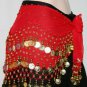 RED Burlesque Gypsy Belly Dance Dancing Gold COIN HIP SHIMMY SCARF BELT WRAP