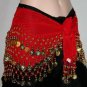 RED Burlesque Gypsy Belly Dance Dancing Gold COIN HIP SHIMMY SCARF BELT WRAP