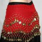 RED Burlesque Gypsy Belly Dance Dancing Gold COIN HIP SHIMMY SCARF BELT WRAP