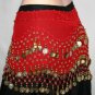 RED Burlesque Gypsy Belly Dance Dancing Gold COIN HIP SHIMMY SCARF BELT WRAP