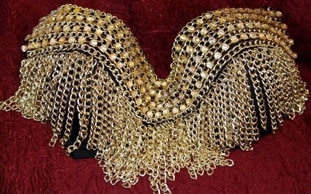 Gold Tribal Gothic Goth Burlesque Belly Dance Dancing Metal Chain Bra Top Sz 38