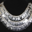 CLEOPATRA SILVER TONE TRIBAL KUCHI BOHO Belly Dance Dancing Necklace Coin Choker