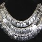 CLEOPATRA SILVER TONE TRIBAL KUCHI BOHO Belly Dance Dancing Necklace Coin Choker
